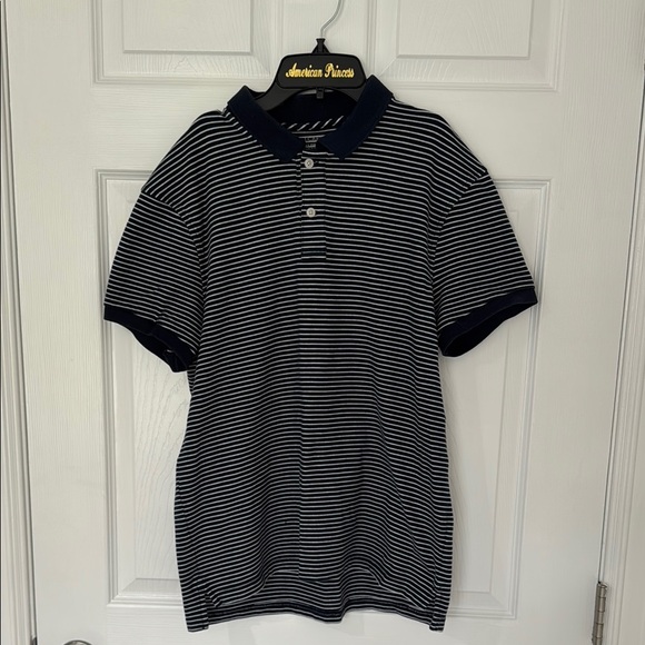 Men's Striped Polo Shirt - Navy and White - Picture 1 of 5